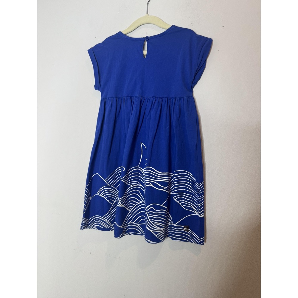 Tea Collection Dress Girls 5 Blue Whale Ocean Waves Short Sleeve Cotton Graphic - Picture 6 of 6